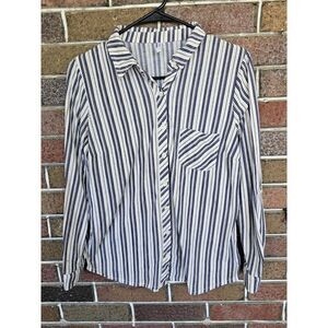 DNA Couture Womens Blouse Large White Collared Striped Long Sleeve Shirt Top